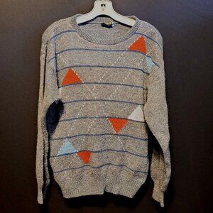 Vintage Sweater Geometric Pattern Euclid England Size 38 Med Gray Pullover